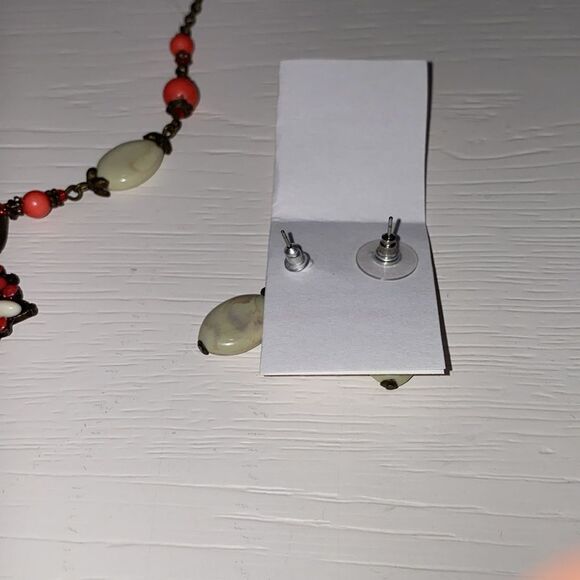 Vintage Beaded Adjustable Dangle Chocker Necklace W/ Matching Drop Bead Earrings - Picture 9 of 10